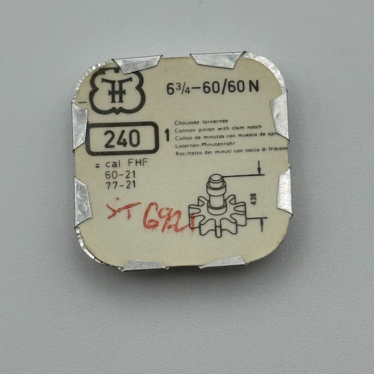 FHF 60/60N Cannon Pinion with Clear Notch  - 6 3/4 - 240 - NOS - Watch Parts