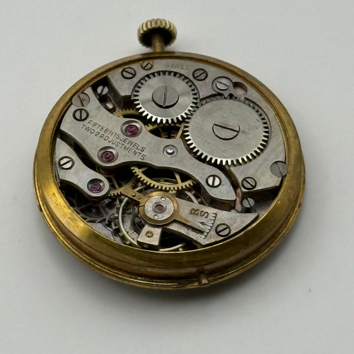 15 Jewels 2 Adjustments Watch Movement Running Unidentified Swiss Parts Repair