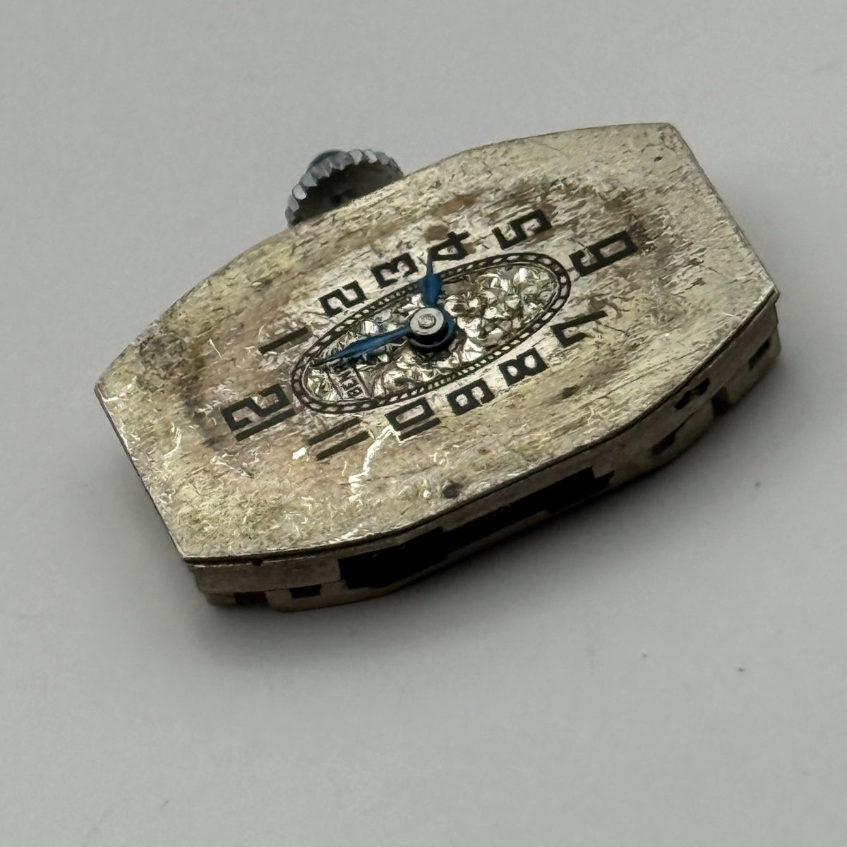 Benrus Watch Movement 6 Jewels 2 ADJ Black Cabochon Crown Parts Repair 24.6mm