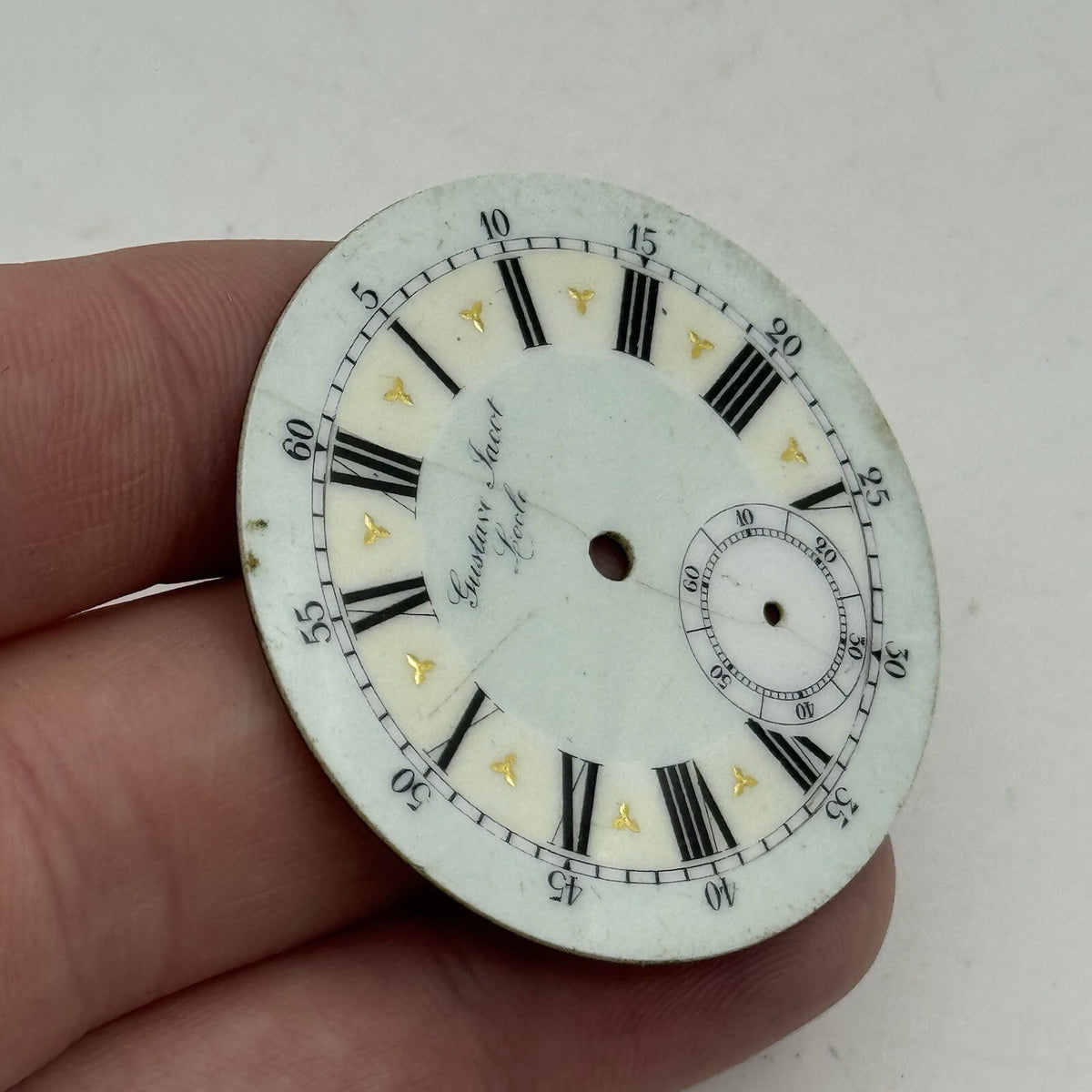 Antique Pocket Watch Dial 44.2mm Gustave Jacot Locle Beautiful Porcelain Spares