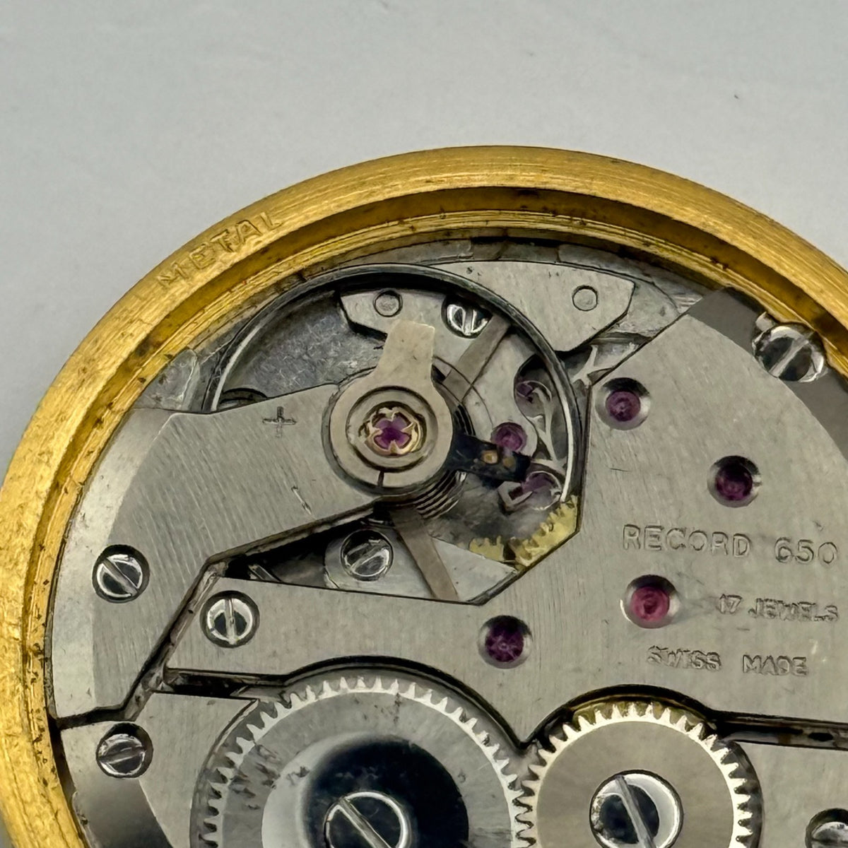 Record 650 Watch Movement - De Luxe 17 Jewels - For Parts / Repair - 29.7mm