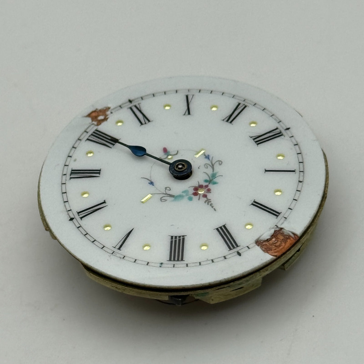 Antique Pocket Watch Movement Key Wound Nice Enamel Dial Parts Repair 36.1mm 