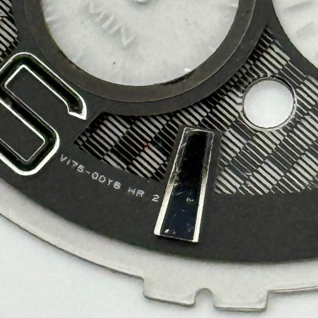 Seiko V175-0DY6 Watch Dial Chronograph Solar Black Spare Parts Repair 35.7mm