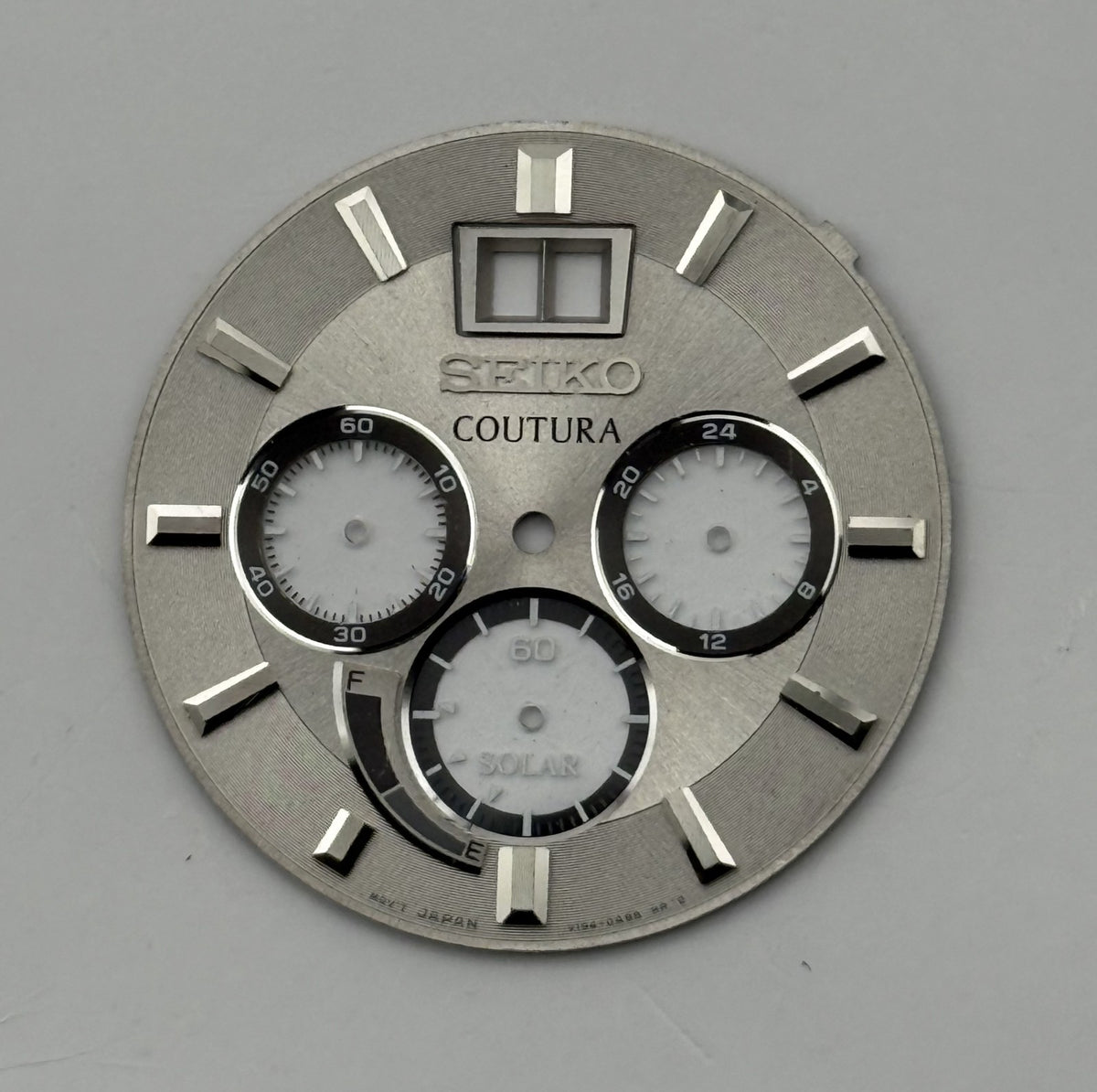 Seiko V156-0R58 Watch Dial Coutura Solar Silver Tone Spare Parts Repair 33mm