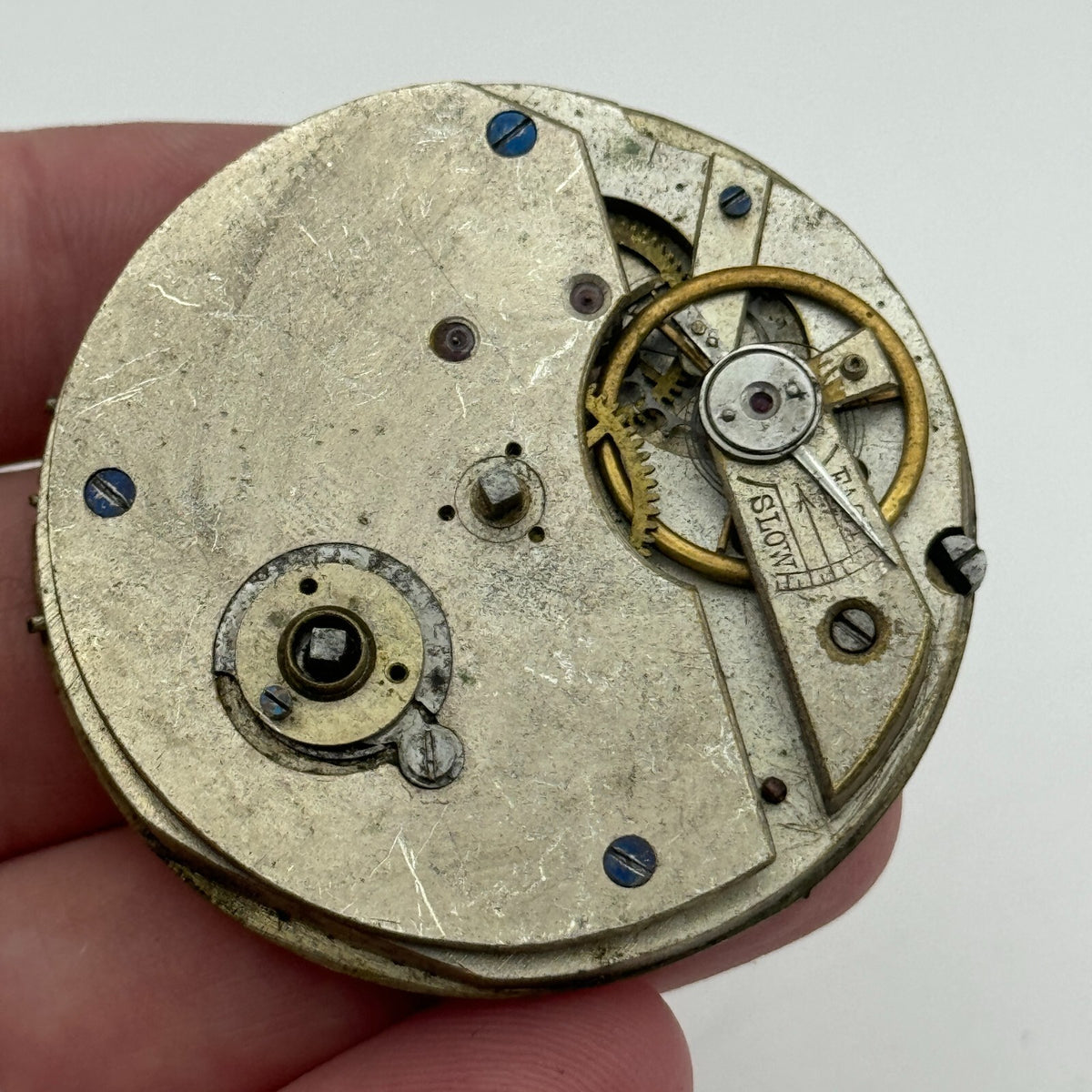 Antique Key Wound Roman Numerals Pocket Watch Movement Dial Parts Repair 47.5mm