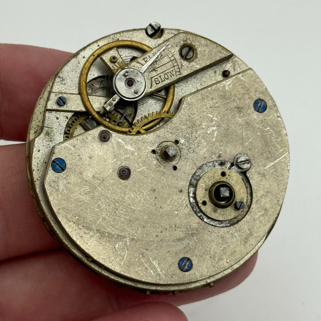 Antique Key Wound Roman Numerals Pocket Watch Movement Dial Parts Repair 47.5mm