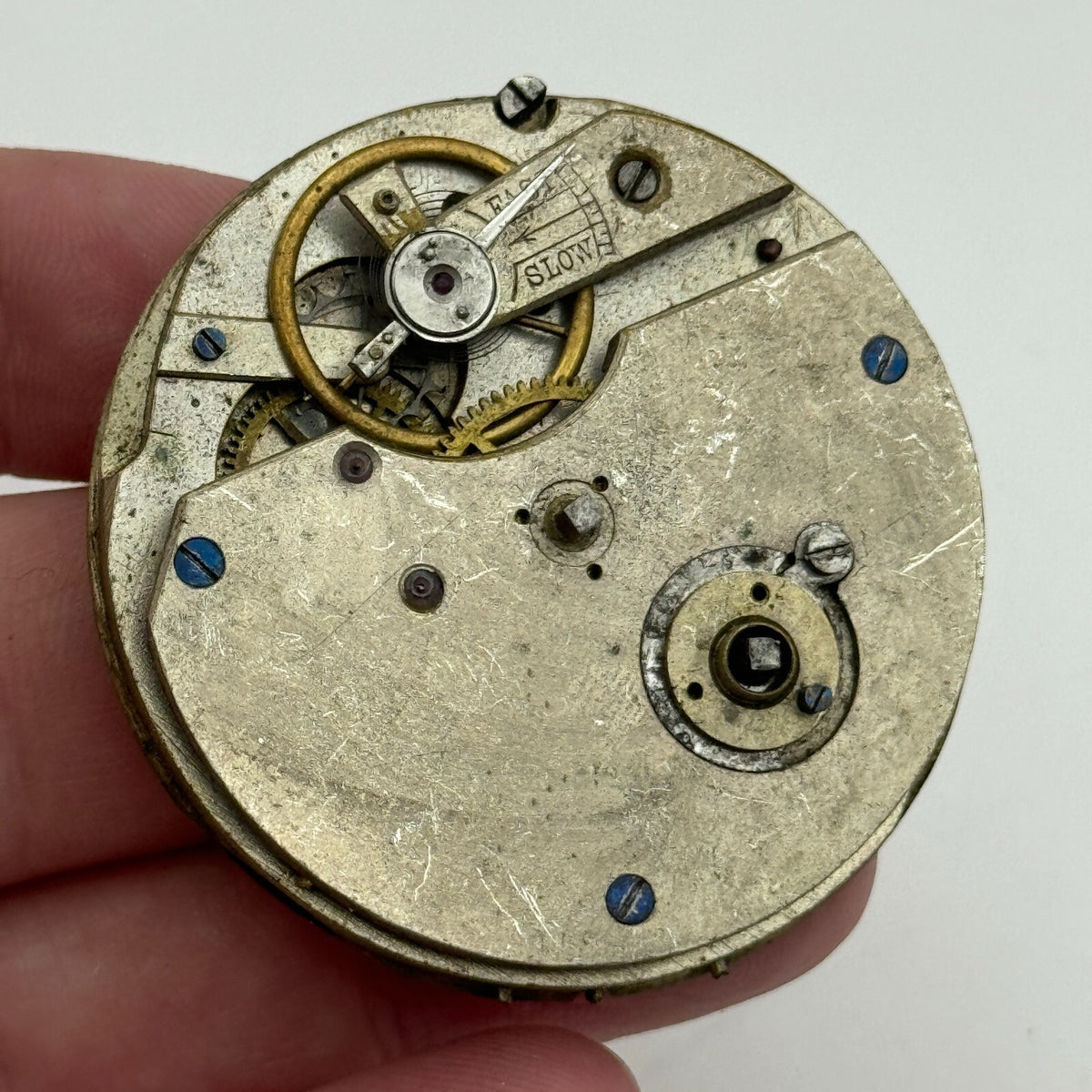 Antique Key Wound Roman Numerals Pocket Watch Movement Dial Parts Repair 47.5mm