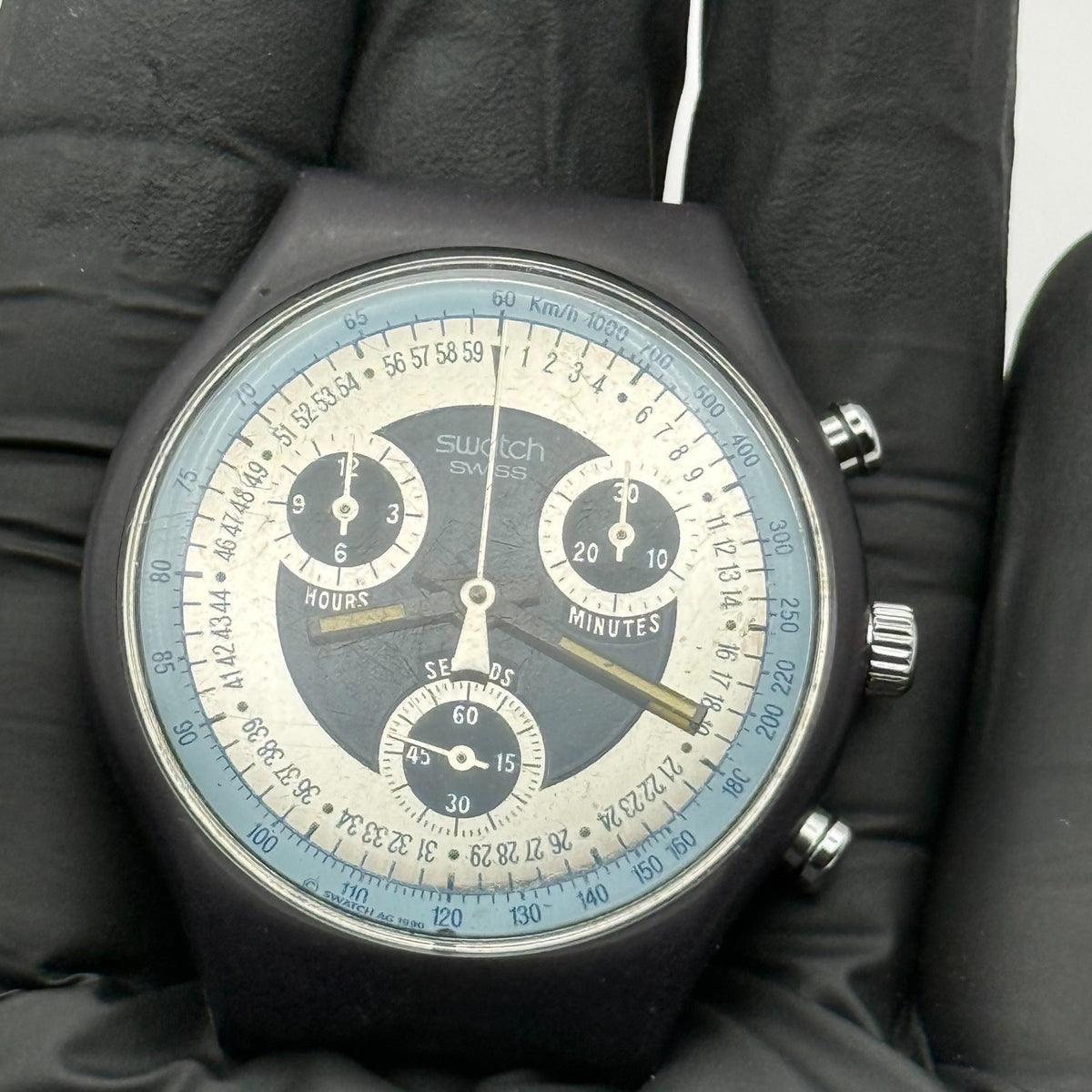 Vintage Swatch Chrono Watch SCN102 Silver Star 1990 ETA Quartz Swiss 39mm Parts 