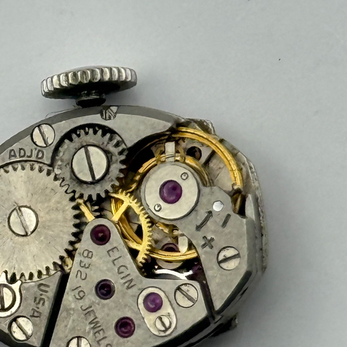 Elgin 832 Watch Movement 19 Jewels American Manual Wind Parts Repair 12.4mm