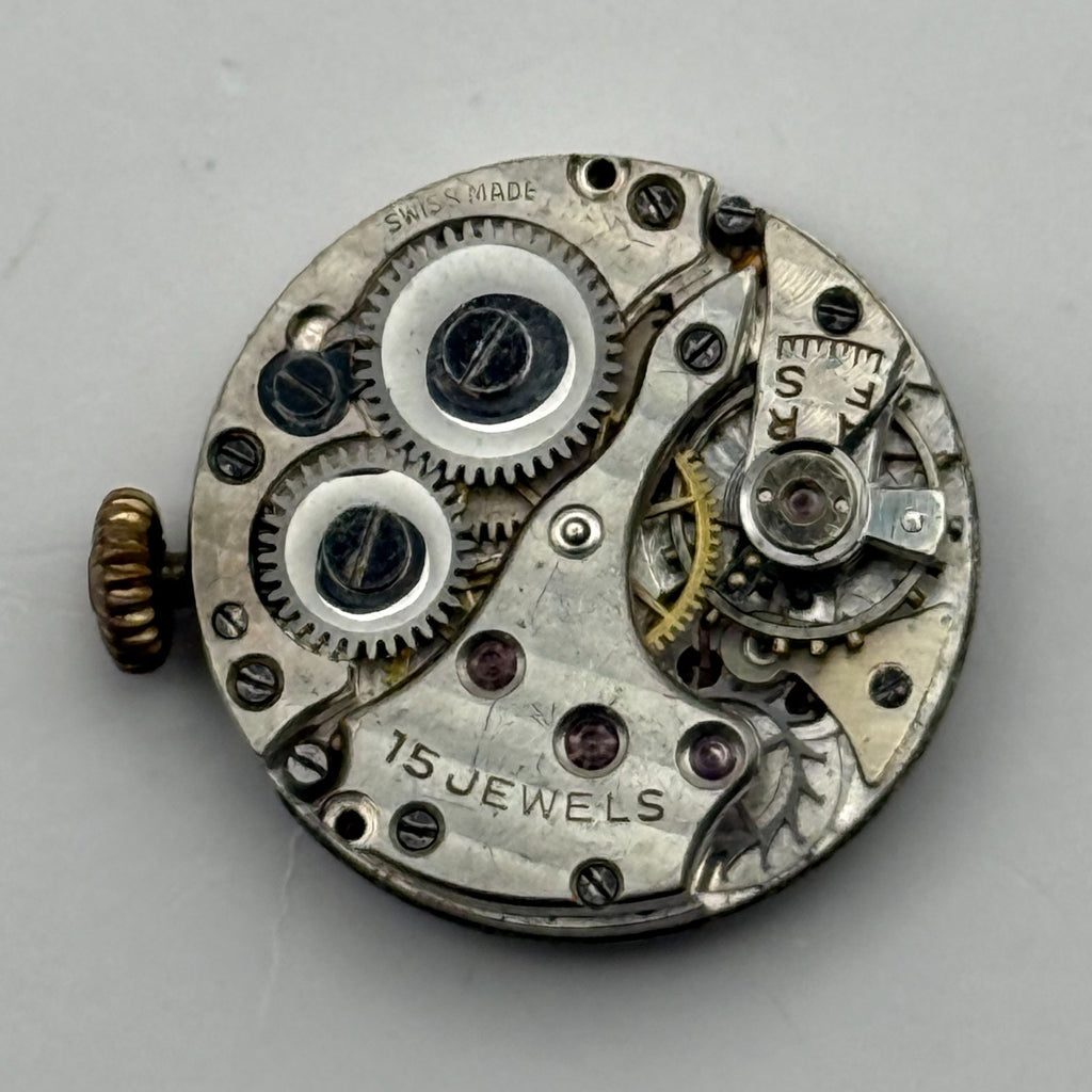 Unidentified Watch Movement 15 Jewels Swiss Manual Wind Parts Repair 19.7mm