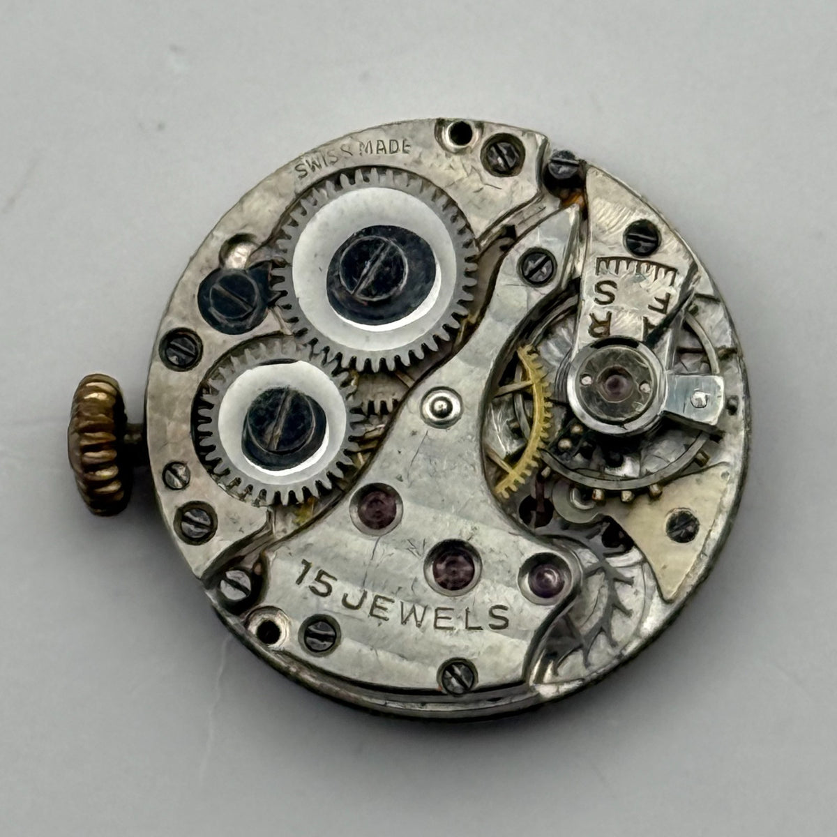 Unidentified Watch Movement 15 Jewels Swiss Manual Wind Parts Repair 19.7mm