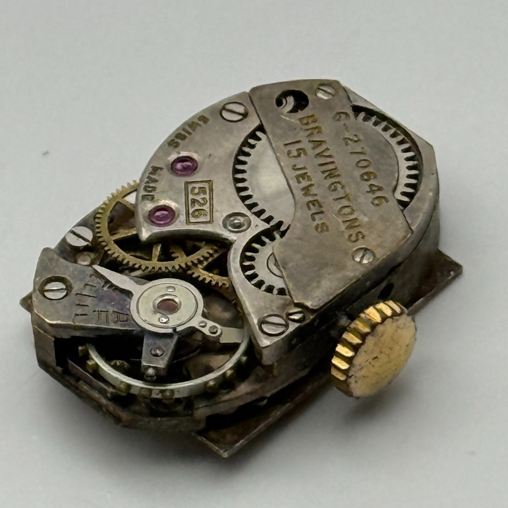Bravingtons 526 Watch Movement 15 Jewels Swiss Manual Wind Parts Repair 12.7mm