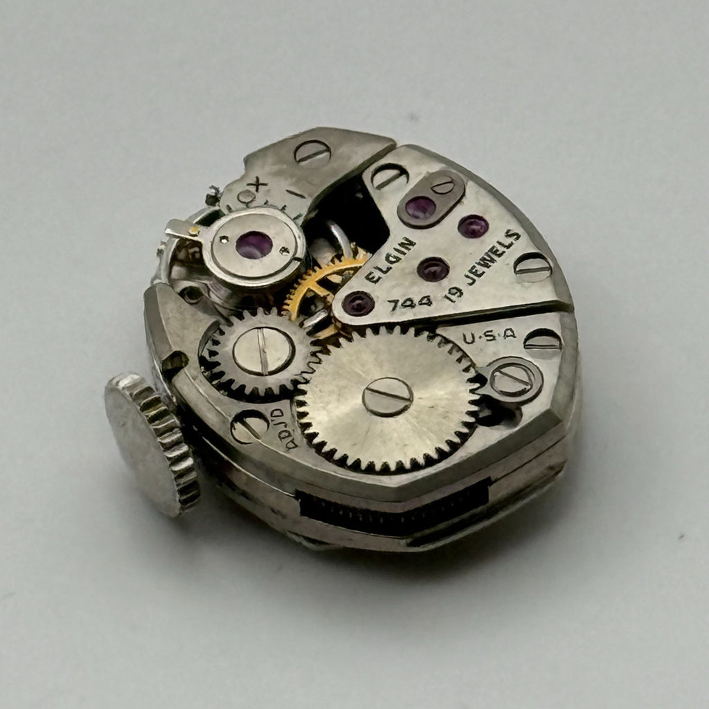 Elgin 744 Watch Movement 19 Jewels USA Manual Wind Vintage Parts Repair 13.6mm