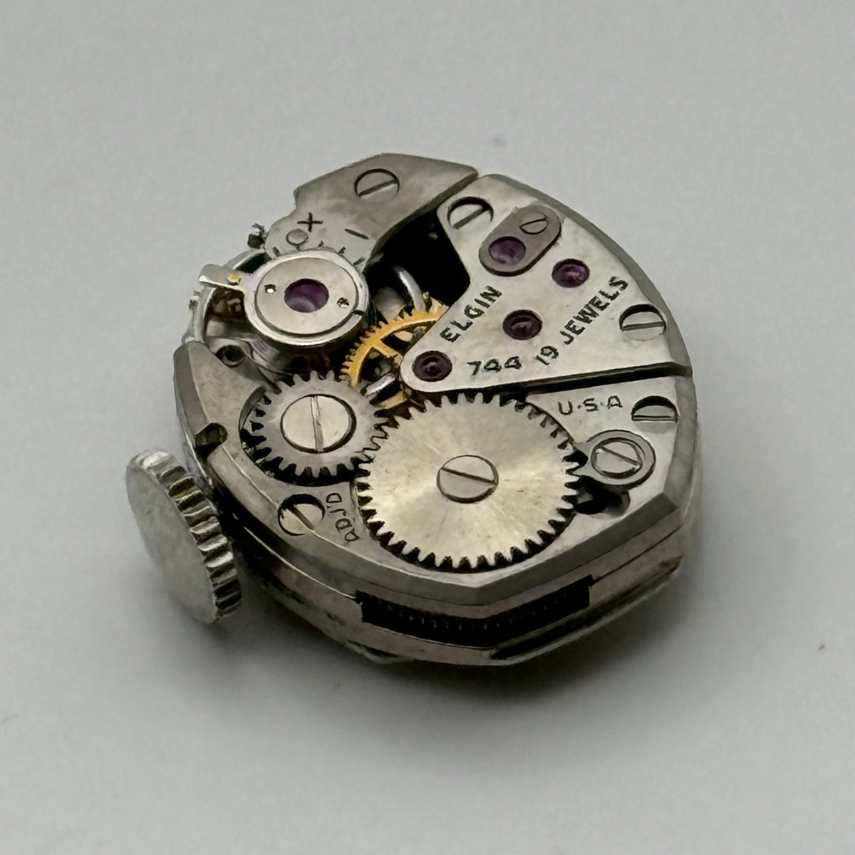 Elgin 744 Watch Movement 19 Jewels USA Manual Wind Vintage Parts Repair 13.6mm