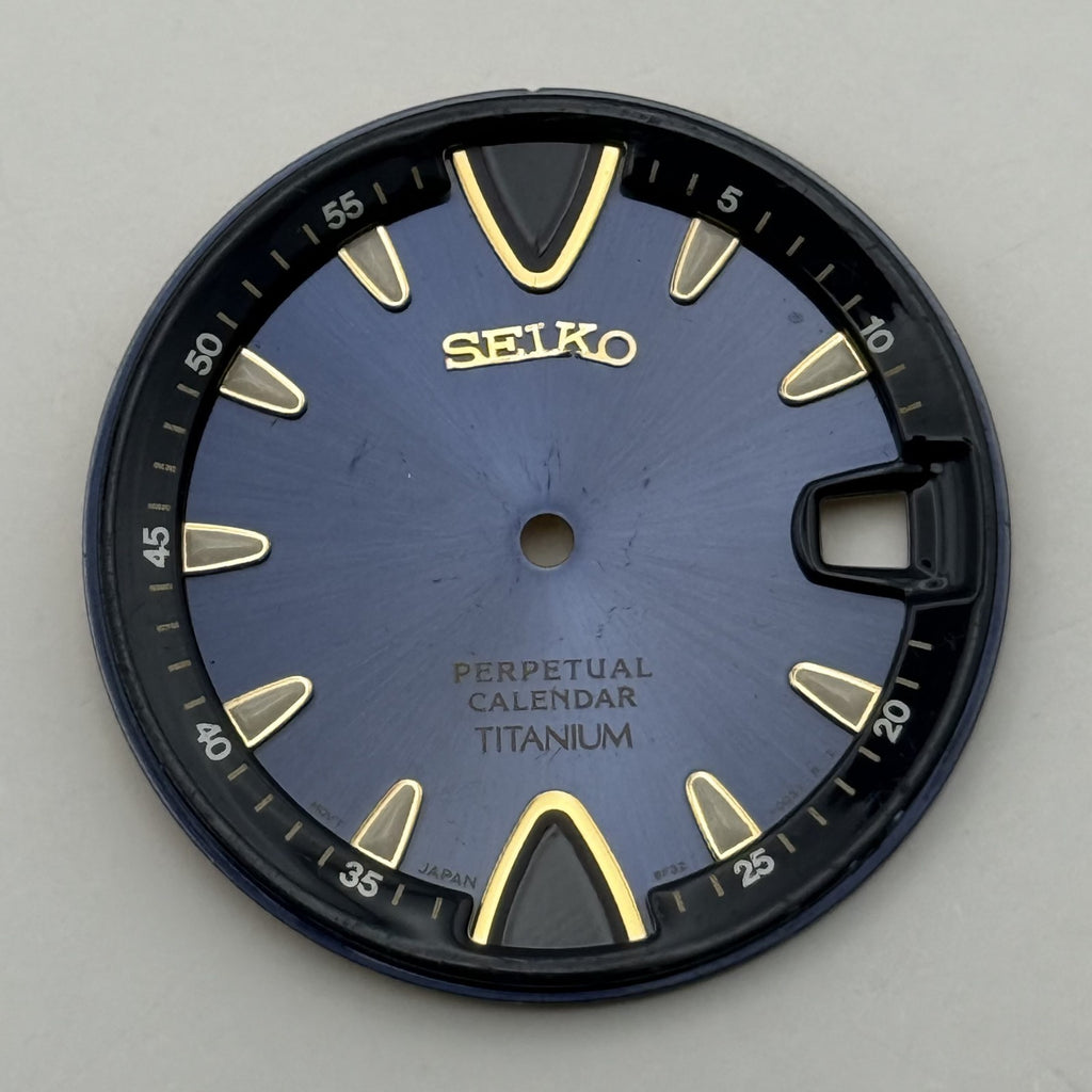 Seiko Watch Dial Perpetual Calendar Titanium Blue Spare Parts Repair 29.4mm