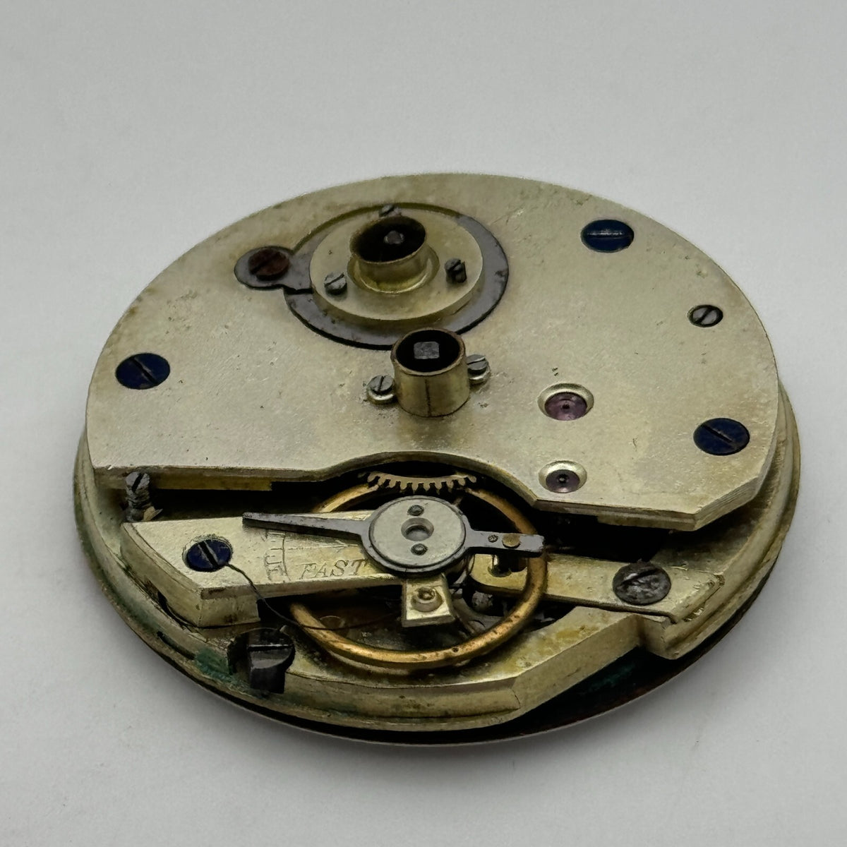 Antique Pocket Watch Movement Key Wound Nice Enamel Dial Parts Repair 36.1mm 