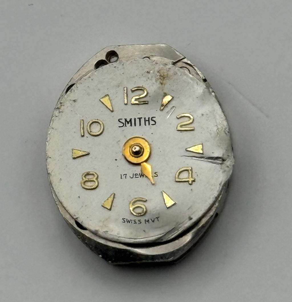 Smiths 950 Watch Movement 17 Jewels Swiss Bad Condition For Parts Repair 12.9mm