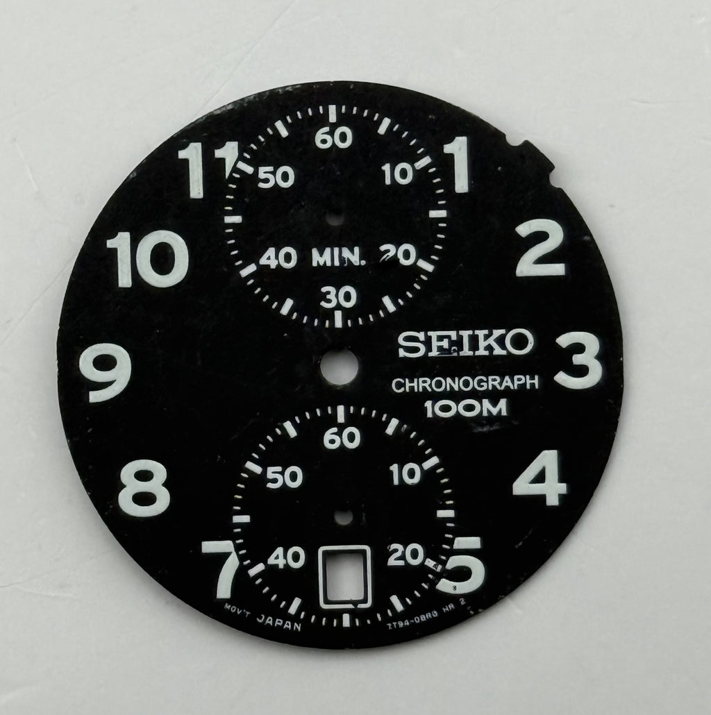 Seiko 7T94-0BR0 Watch Chronograph 100M Black Dial Spare Parts Repair 27.4mm