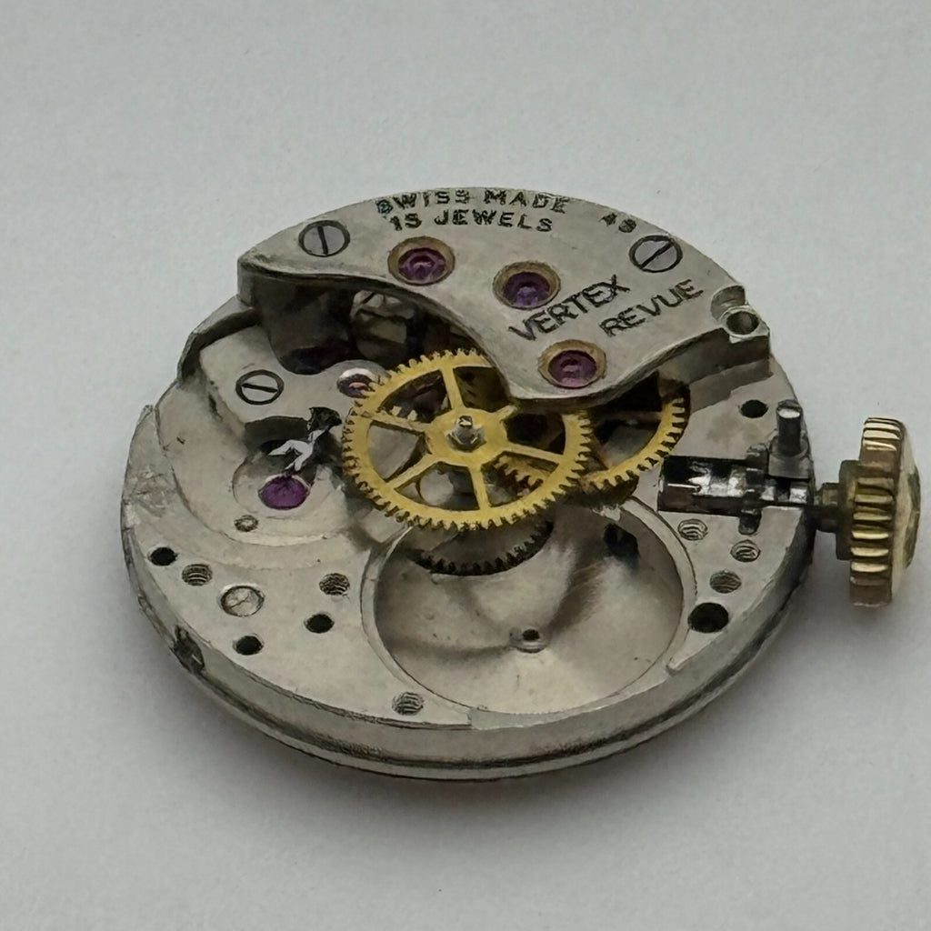 Revue 49 Watch Movement - Vertex Partial 15 Jewels - For Parts / Repair - 17.4mm