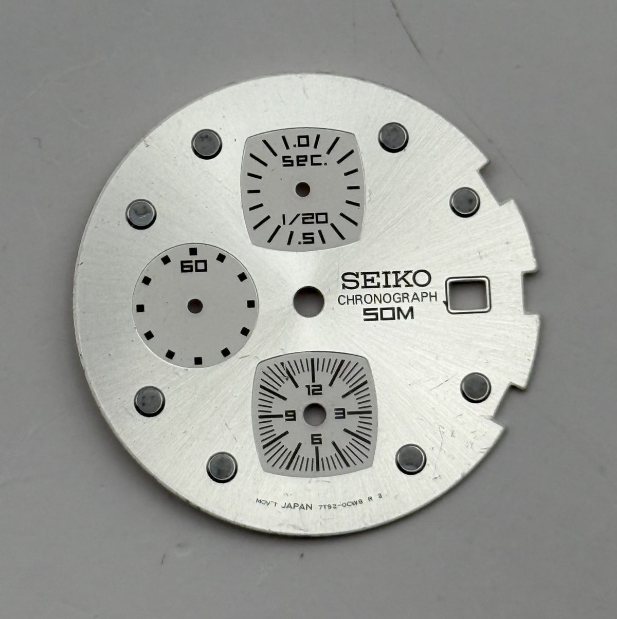 Seiko 7T62-0CW8 Watch Dial Chronograph 50M Silver Spare Parts Repair 29.9mm