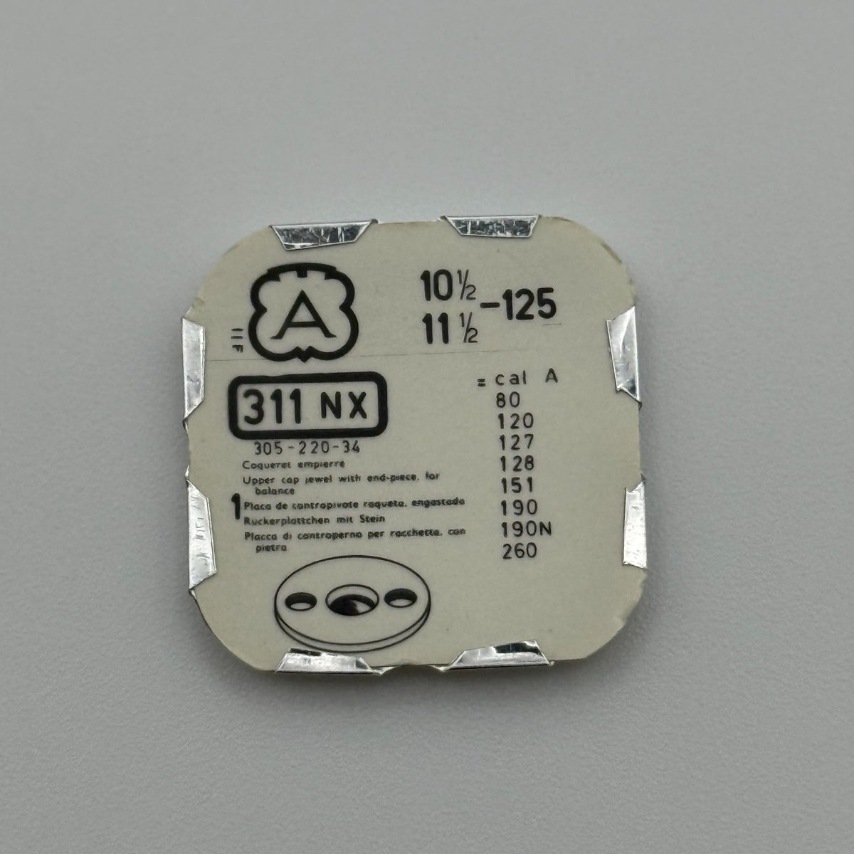 Arogno 125 Upper Cap Jewel With End Piece - 10 1/2-11 1/2 - 311 NX - Watch Parts