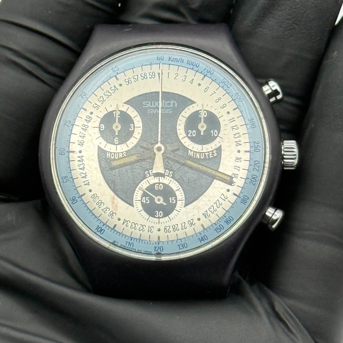 Vintage Swatch Chrono Watch SCN102 Silver Star 1990 ETA Quartz Swiss 40mm Parts 
