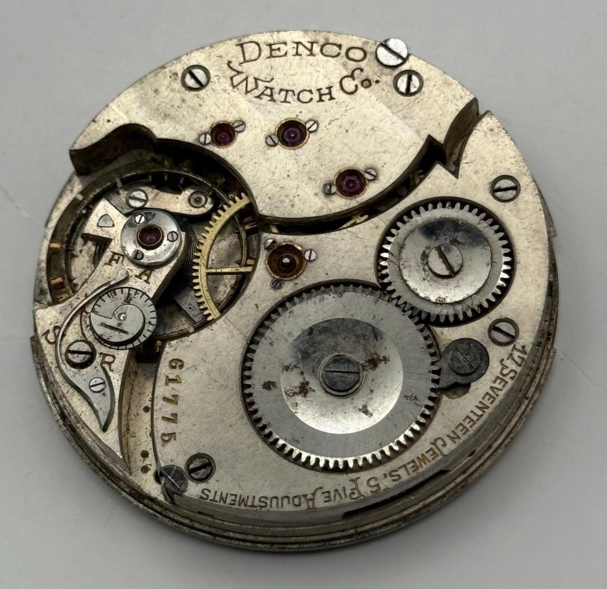 Denco Hunter Pocket Watch Movement Sub Seconds 17J Manual Wind Parts 40.5mm
