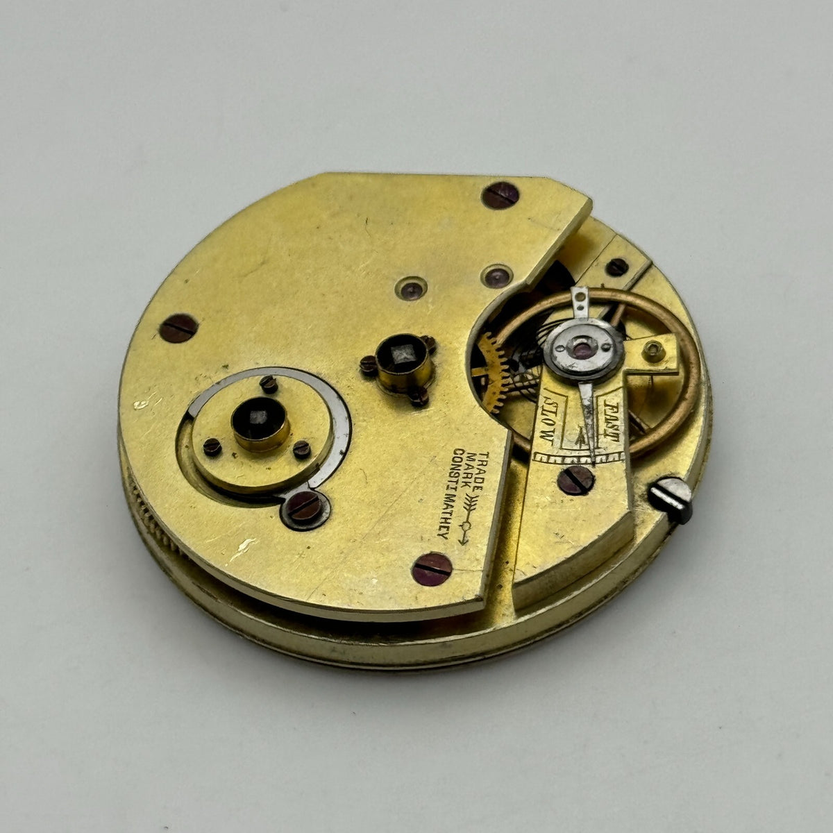 Trade Mark Consti Mathey Antique Key Wound Pocket Watch Movement Parts 40.5mm