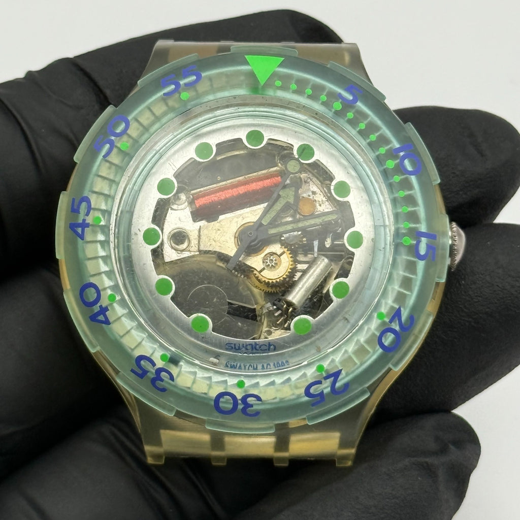 Vintage Swatch Scuba 200 Watch SDK107 Blue Ice 1995 ETA Quartz Swiss 40mm Parts 