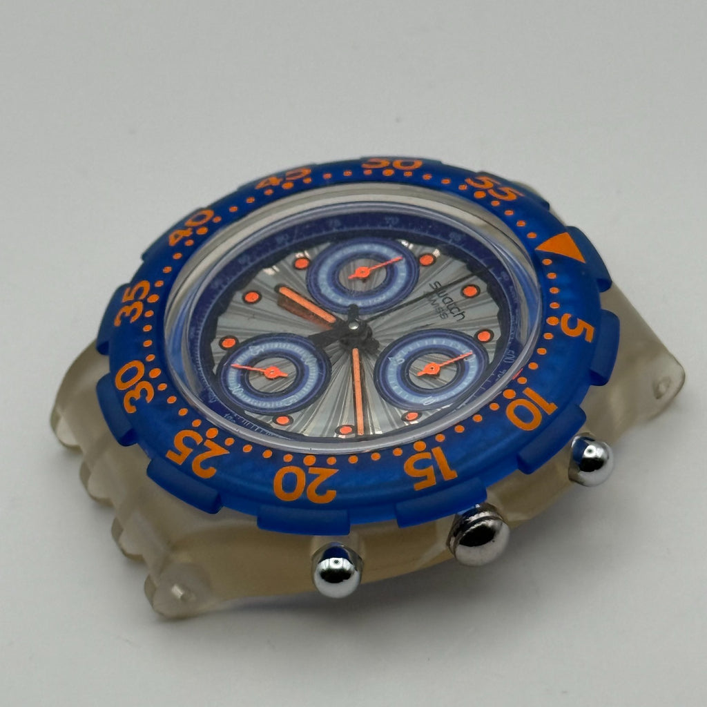 Vintage Swatch Aqua Chrono Watch SBK100 Silver Moon 1994 Swiss 45mm Parts Repair