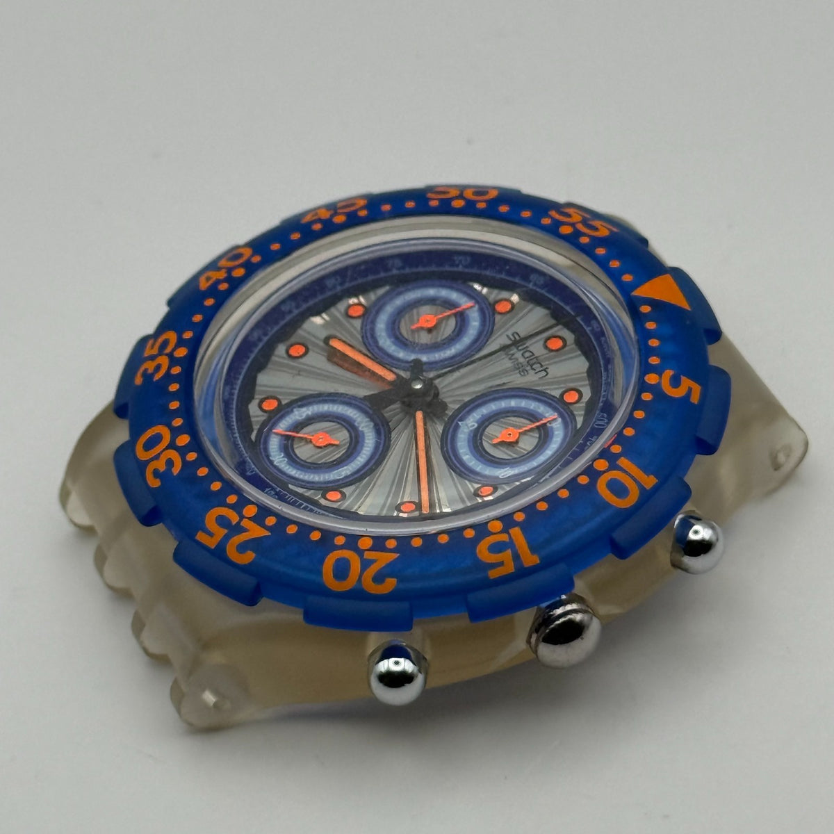 Vintage Swatch Aqua Chrono Watch SBK100 Silver Moon 1994 Swiss 45mm Parts Repair