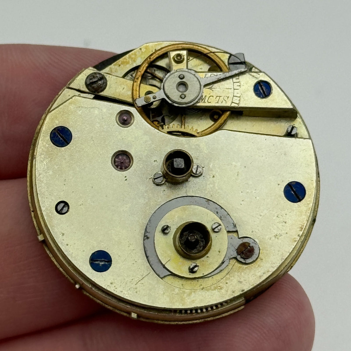 Antique Pocket Watch Movement Key Wound Nice Enamel Dial Parts Repair 36.1mm 