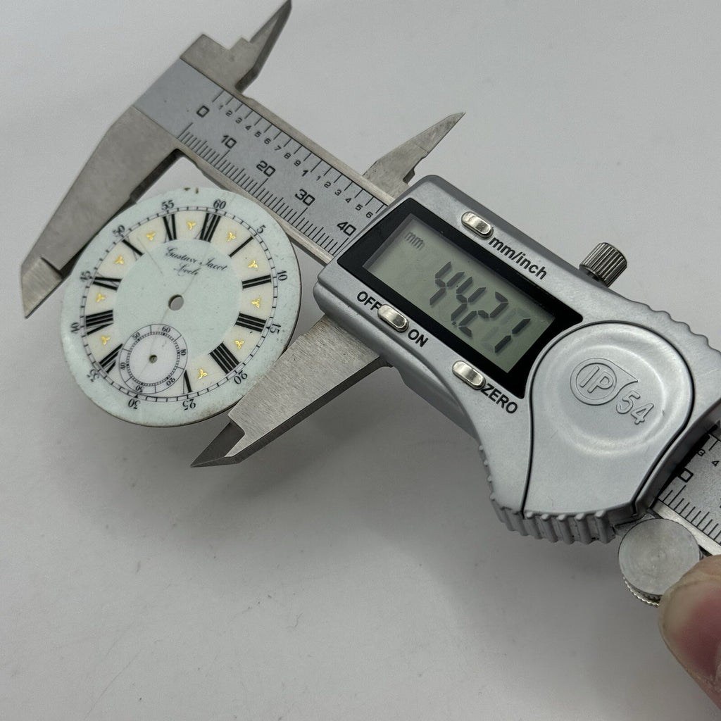 Antique Pocket Watch Dial 44.2mm Gustave Jacot Locle Beautiful Porcelain Spares