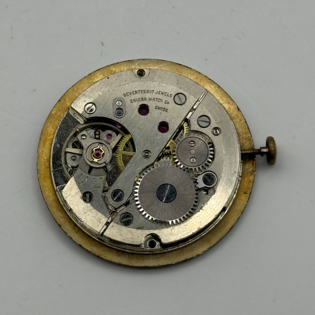 Enicar 1012B Watch Movement A-R 17 Jewels Running Manual Wind Vintage Parts 26mm