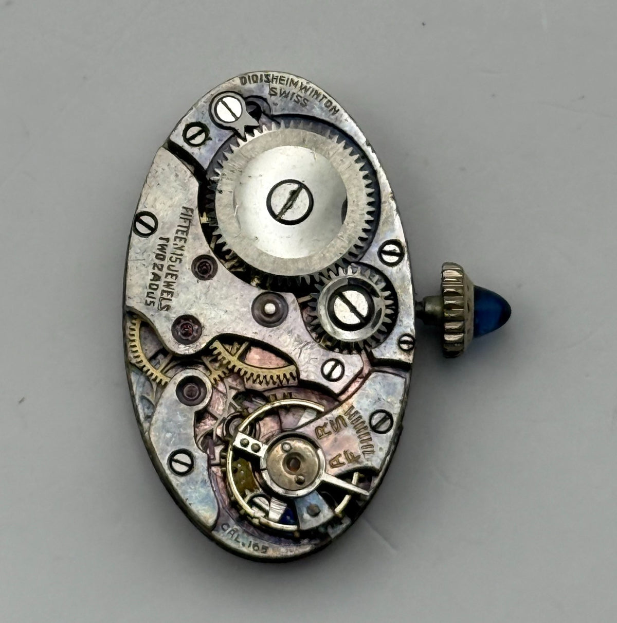 Didisheim Winton Cal.165 Watch Movement 15 Jewels Cabochon Crown Parts 24.9mm