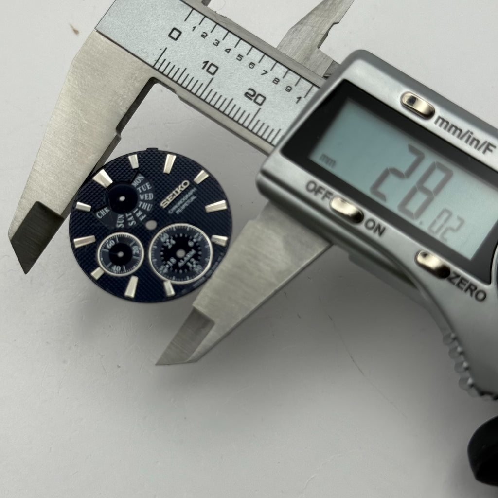 Seiko 7T65-0ACB Watch Dial Chronograph Perpetual Black Spare Parts Repair 28mm