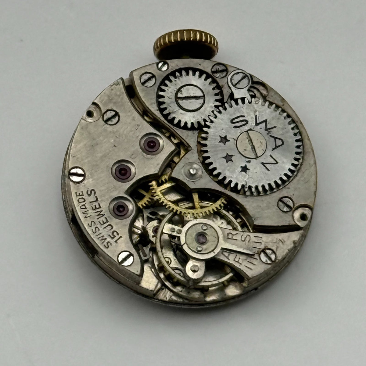 Unidentified Watch Movement Swan 15 Jewels Swiss Manual Wind Parts Repair 19.7mm