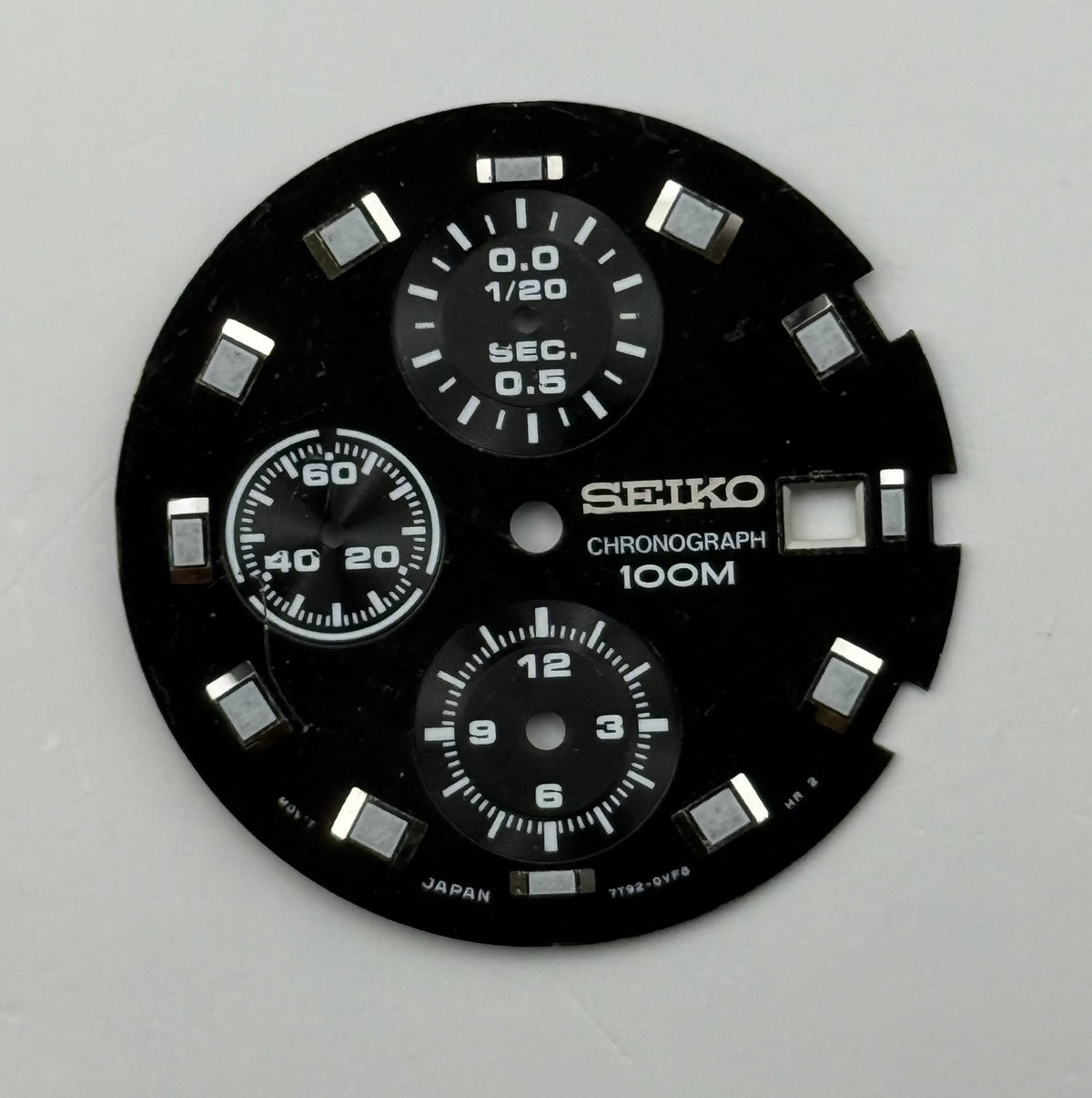 Seiko 7T92-0VF8 Watch Dial Chronograph 100M Black Spare Parts Repair 29.9mm