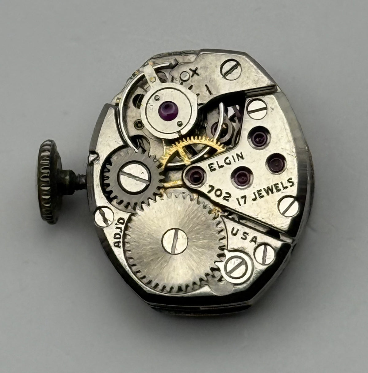Elgin 702 Watch Movement 17 Jewels American Manual Wind Parts Repair 13.2mm