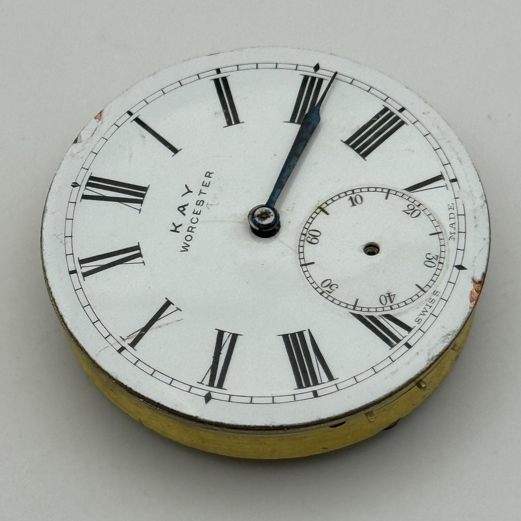 Kay Worcester Antique Key Wound Pocket Watch Movement Dial PARTS REPAIR 44.7mm 