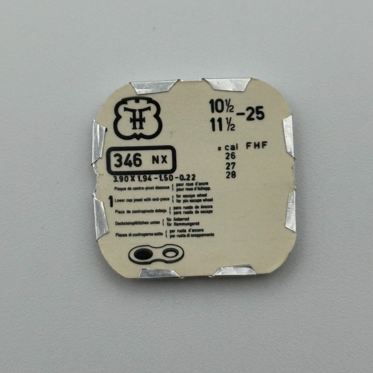 FHF 25 Lower Cap Jewel With End Piece - 10 1/2-11 1/2 - 346 NX - Watch Parts