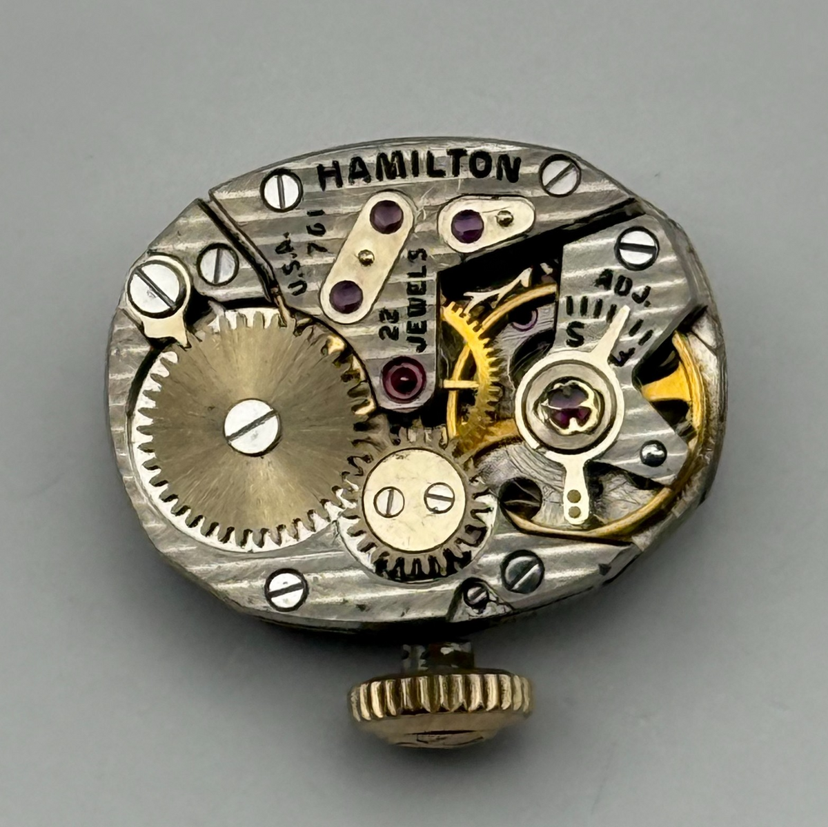 Hamilton 761 Watch Movement Running USA 22J Original Crown For Parts Repair 13mm