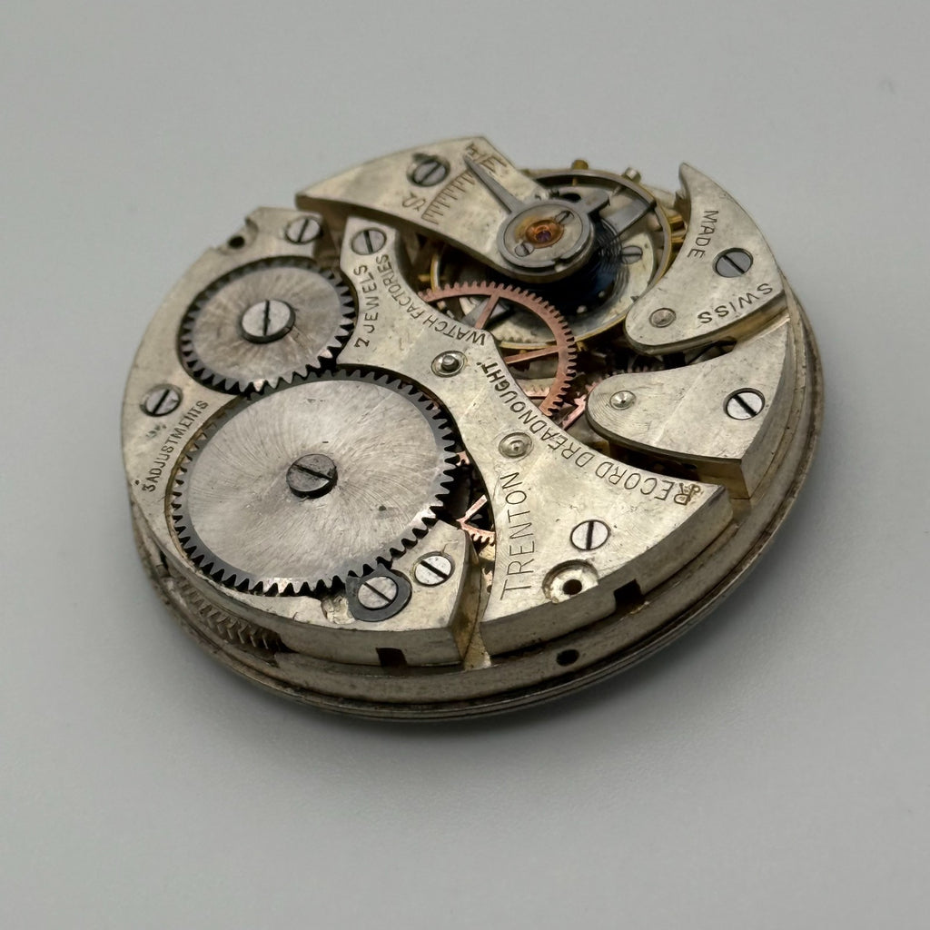 Record Trenton Dreadnought Pocket Watch Movement - Running - For Parts / Repair
