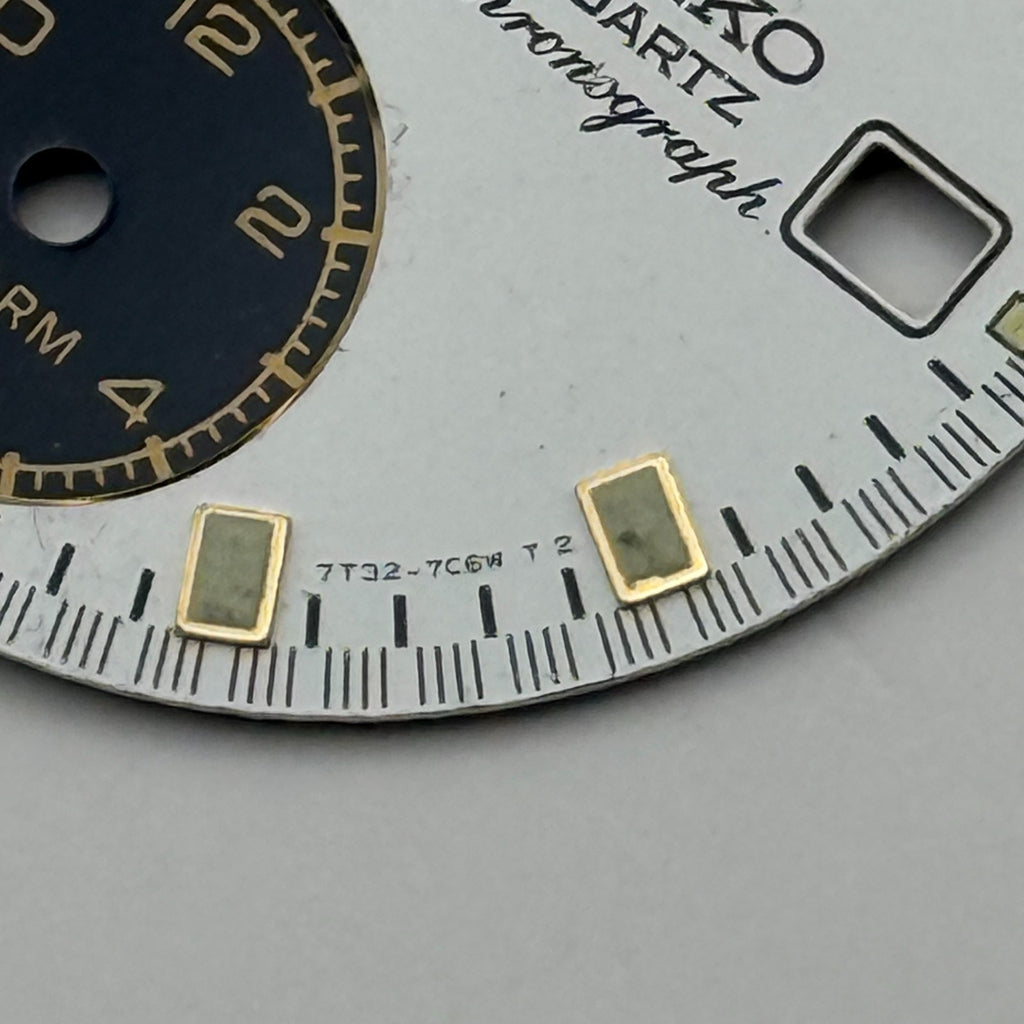 Seiko 7T32-7C68 Watch Dial Chronograph Alarm White Spare Parts Repair 27.4mm