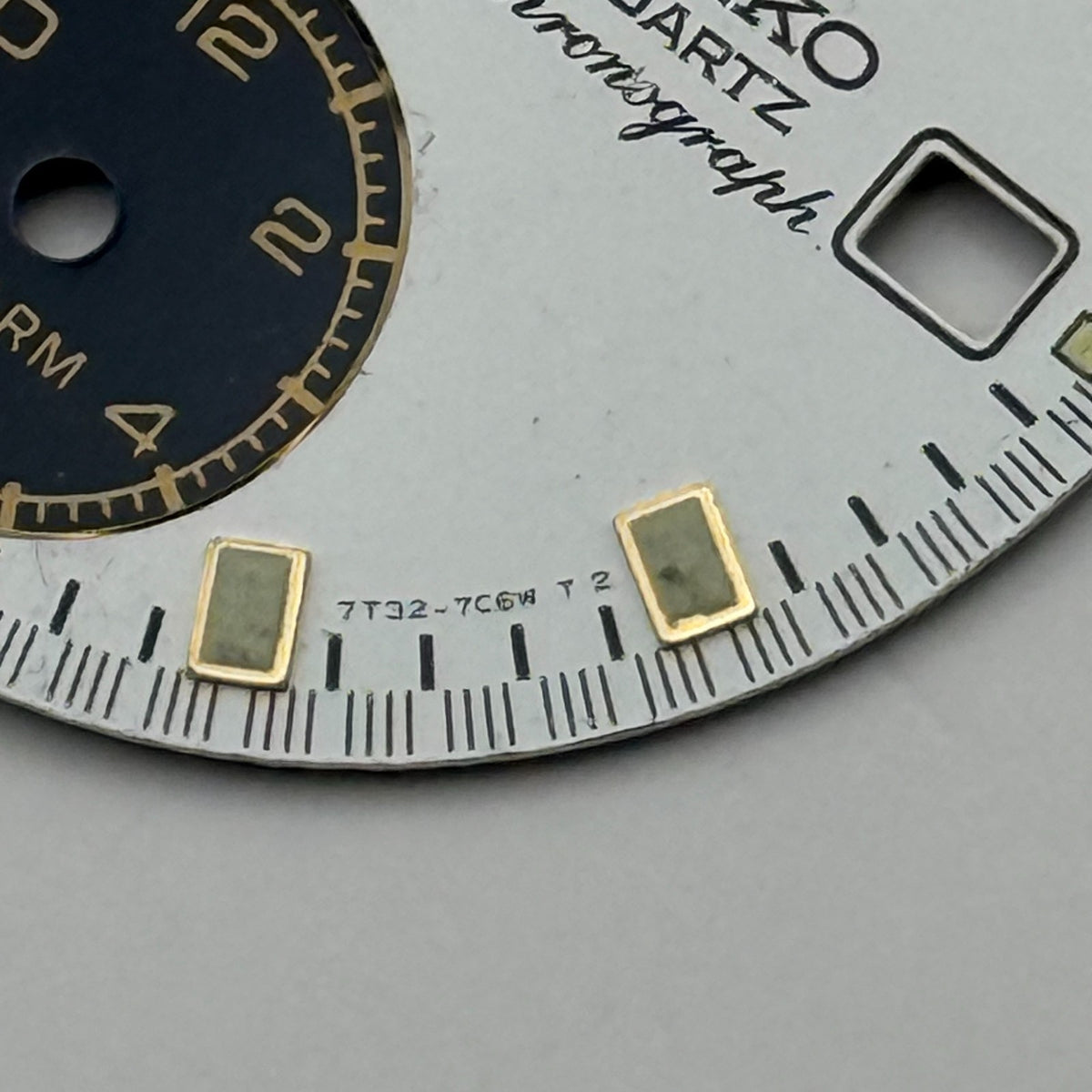 Seiko 7T32-7C68 Watch Dial Chronograph Alarm White Spare Parts Repair 27.4mm