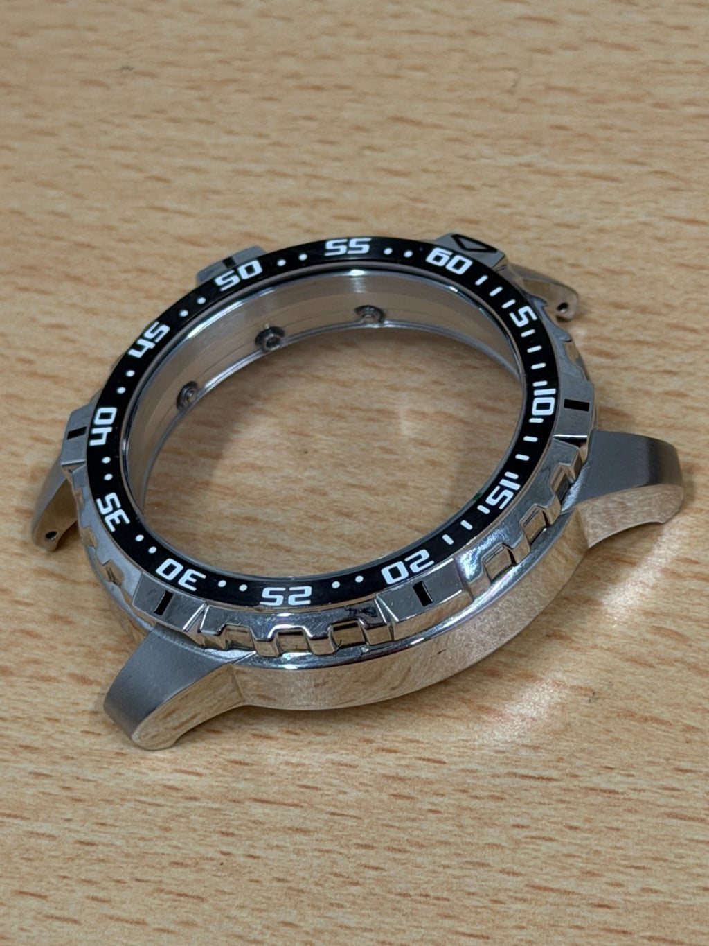 Seiko Chronograph Watch Case - Black Bezel - New Old Stock - 49mm