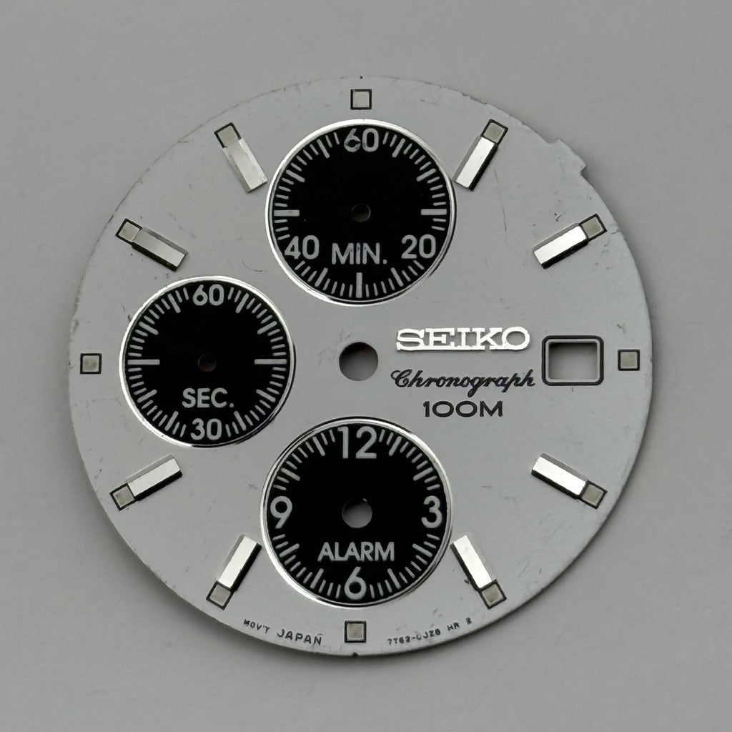 Seiko 7T62 Watch Dial Chronograph Alarm 100M White Spare Parts Repair 27.9mm