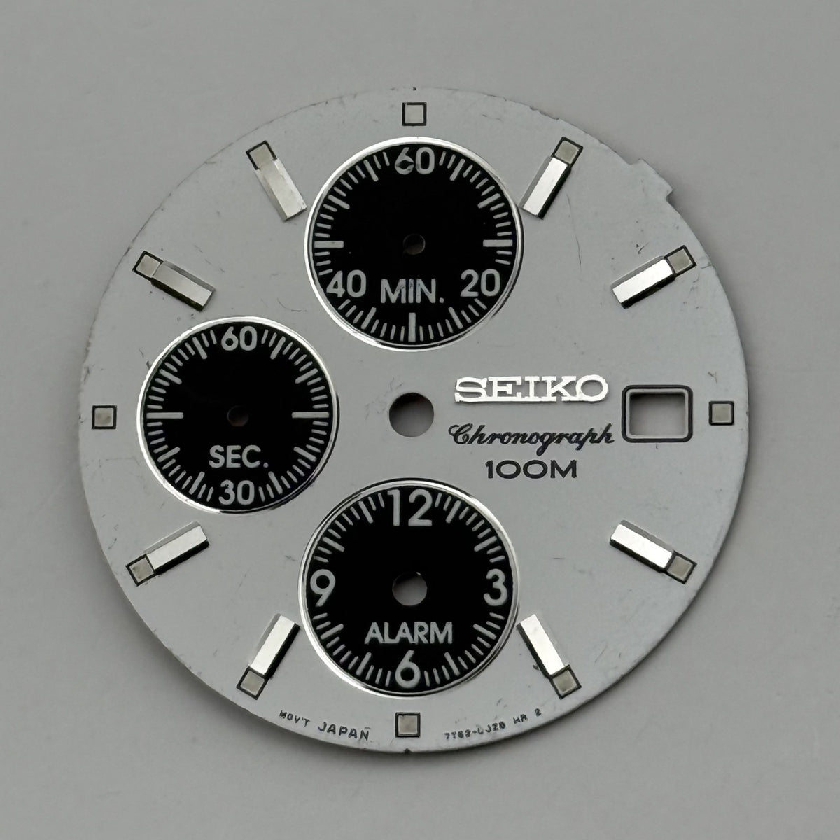 Seiko 7T62 Watch Dial Chronograph Alarm 100M White Spare Parts Repair 27.9mm