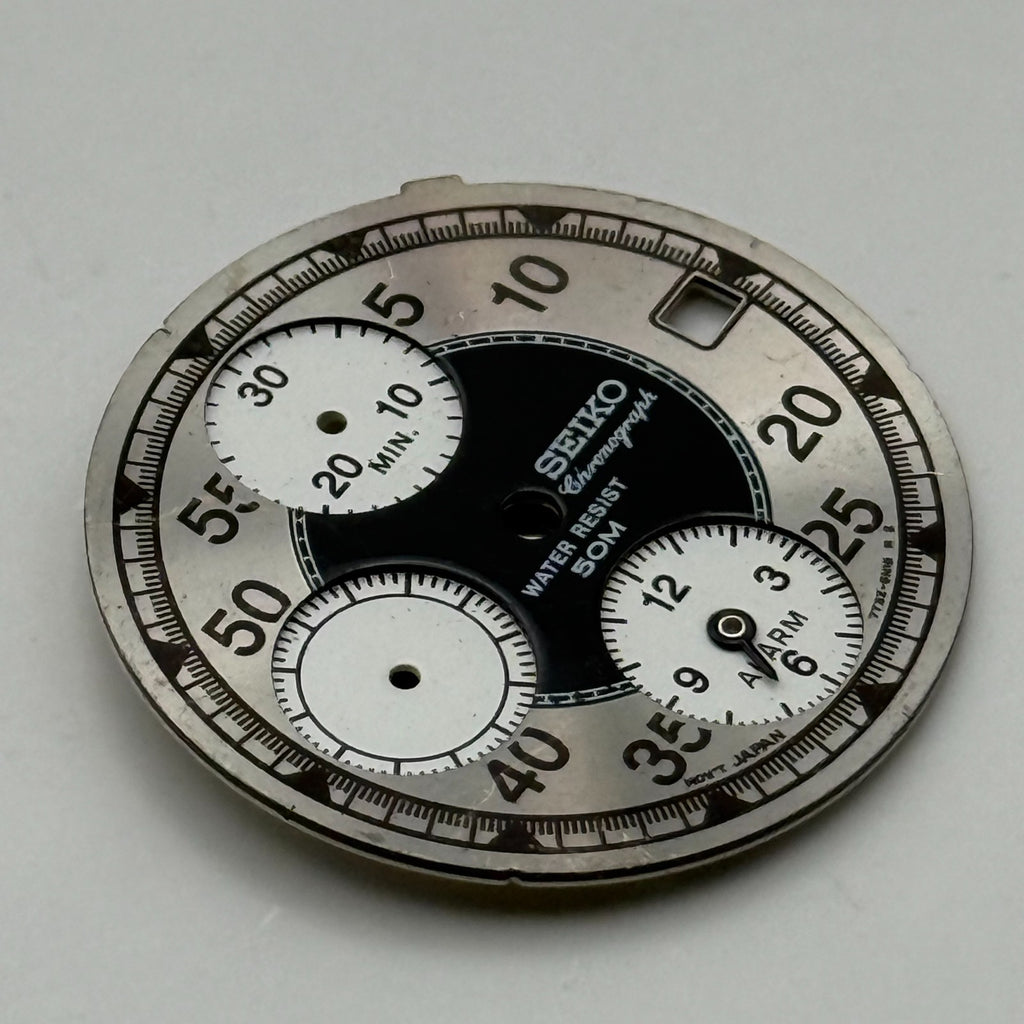 Seiko 7T32 Watch Dial Chronograph Alarm 50M Silver Grey Parts Repair 27.4mm