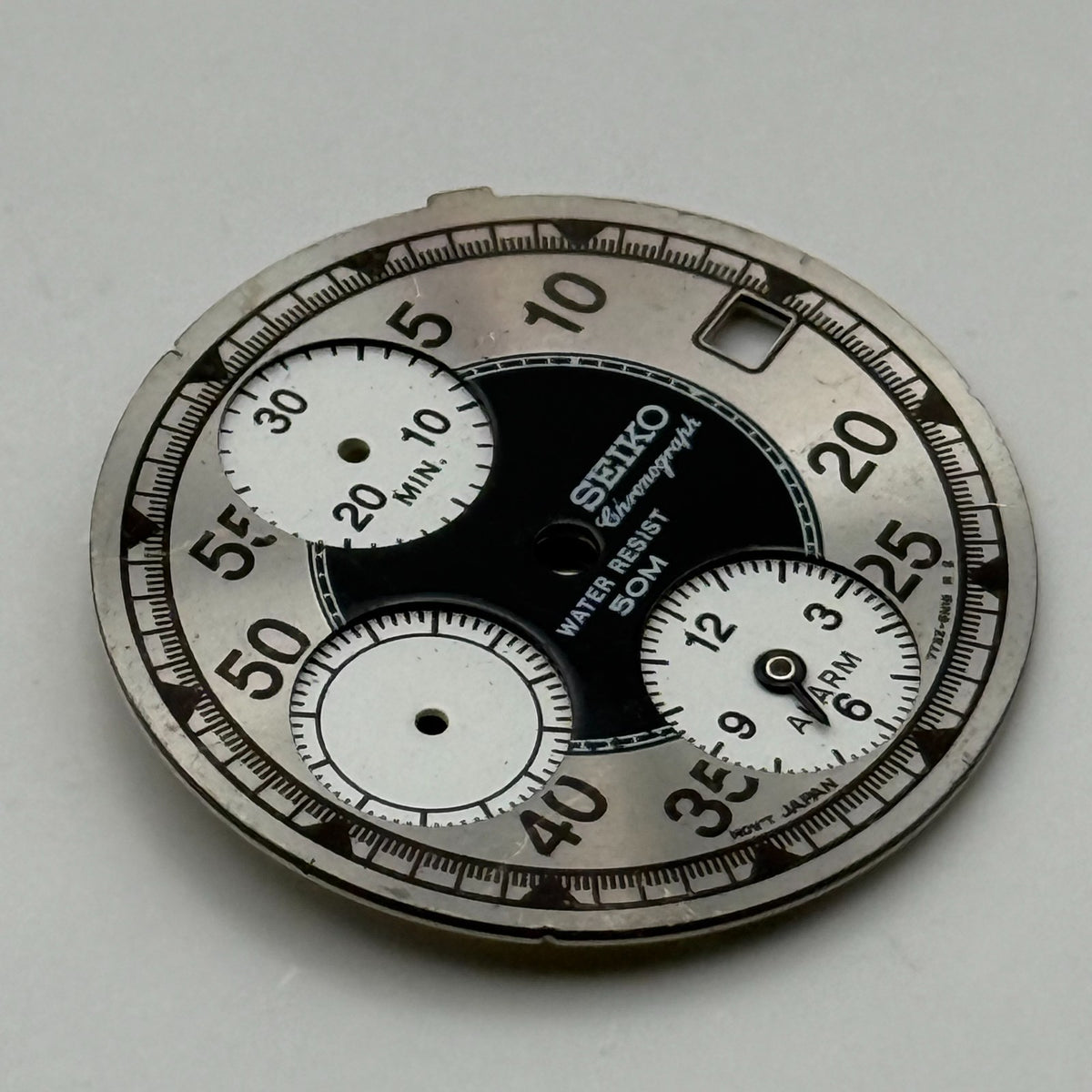 Seiko 7T32 Watch Dial Chronograph Alarm 50M Silver Grey Parts Repair 27.4mm